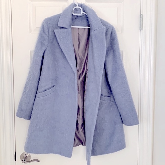 Womens Blue Fuzzy Teddy Pea Coat 